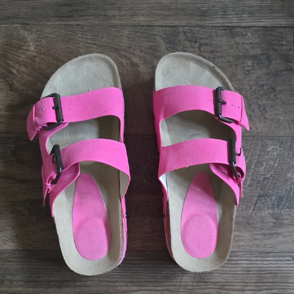 Altar'd State Pink Double-Strap Faux Suede Sandals